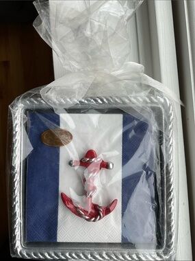 Mariposa cocktail napkin Holder with Red Anchor Accent. NWT